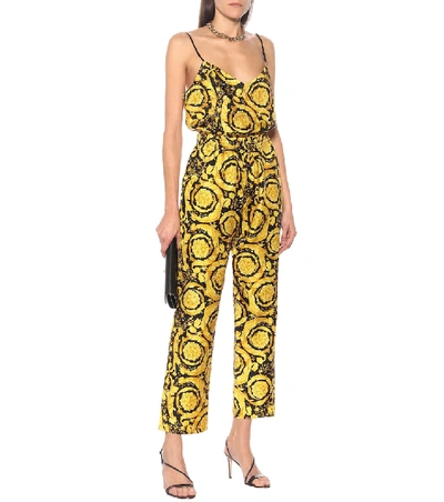 Shop Versace Barocco-print Silk Pants In Gold