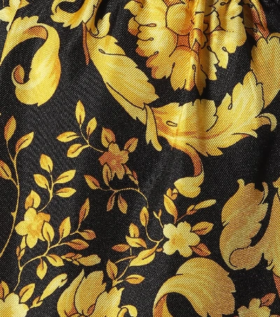 Shop Versace Barocco-print Silk Pants In Gold