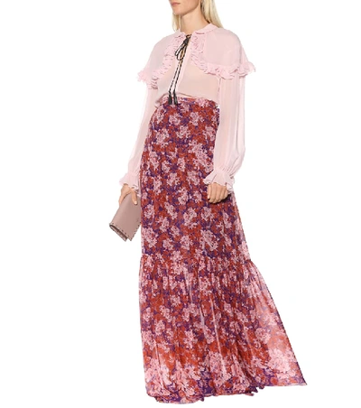 Shop Giambattista Valli Floral-printed Silk Maxi Skirt In Pink