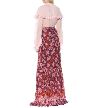 Shop Giambattista Valli Floral-printed Silk Maxi Skirt In Pink
