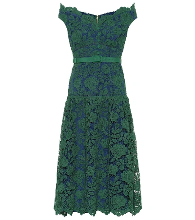 Shop Self-portrait Floral-lace Midi Dress In Green