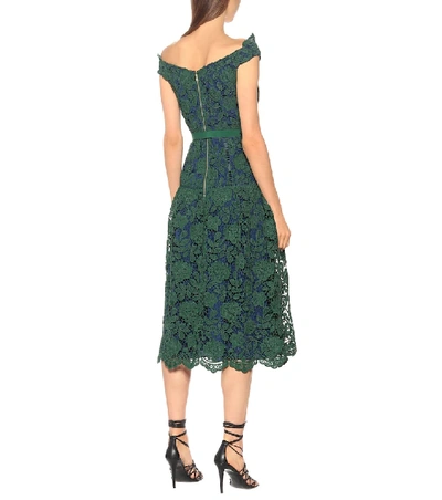 Shop Self-portrait Floral-lace Midi Dress In Green