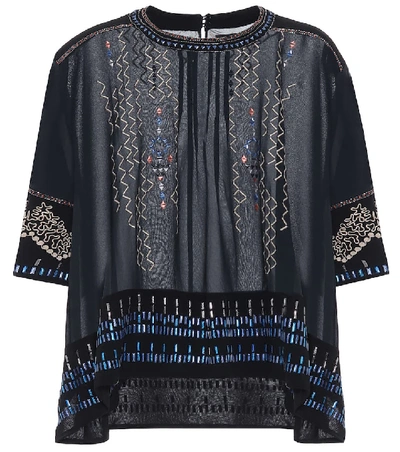 Shop Isabel Marant Cerza Embroidered Silk Blouse In Black