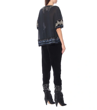 Shop Isabel Marant Cerza Embroidered Silk Blouse In Black