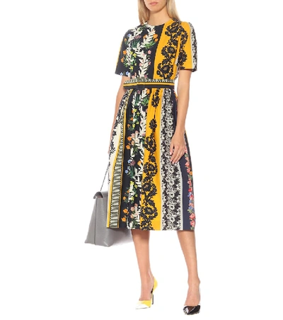 Shop Oscar De La Renta Floral Stretch-cotton Midi Dress In Multicoloured