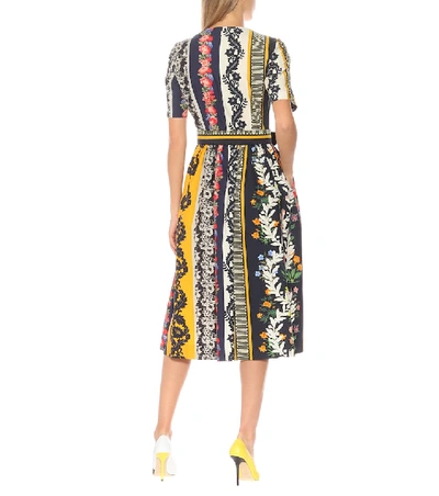 Shop Oscar De La Renta Floral Stretch-cotton Midi Dress In Multicoloured