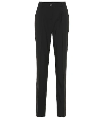 Shop Dolce & Gabbana High-rise Straight Wool-crêpe Pants In Black