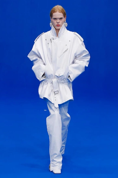 Shop Balenciaga Leather Jacket In White