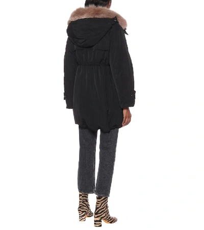 Shop Moncler Lagopede Fur-trimmed Down Coat In Black