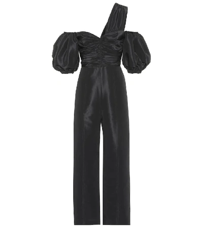 Shop Self-portrait Taffeta Jumpsuit In Black