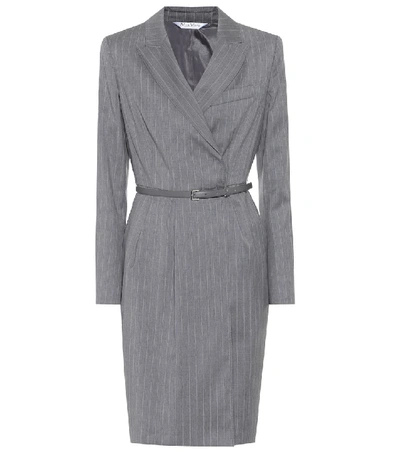 Shop Max Mara Martin Belted Virgin Wool Dress In Grey