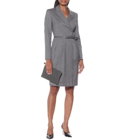 Shop Max Mara Martin Belted Virgin Wool Dress In Grey