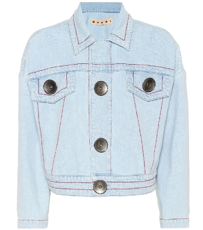 Shop Marni Cropped Denim Jacket In Blue