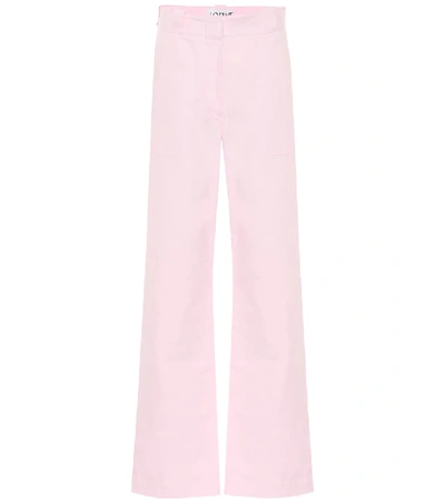 Shop Loewe High-rise Wide-leg Cotton Pants In Pink
