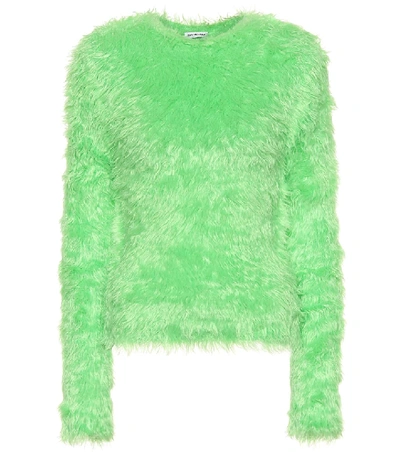 Shop Balenciaga Faux Fur Sweater In Green