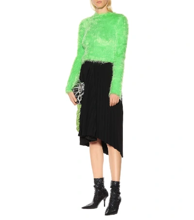 Shop Balenciaga Faux Fur Sweater In Green