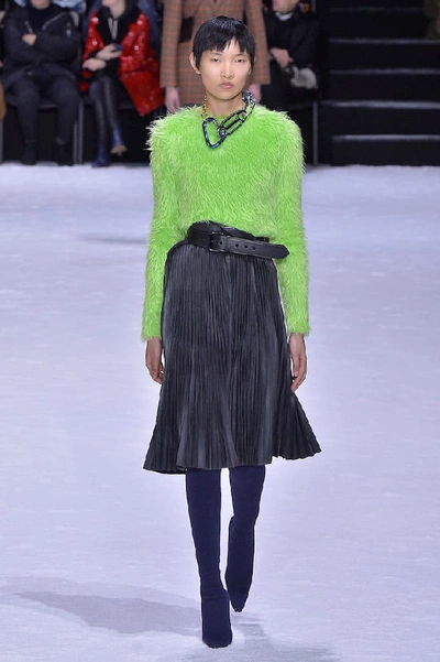 Shop Balenciaga Faux Fur Sweater In Green