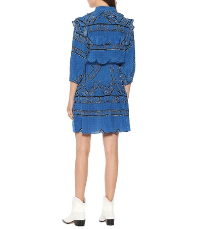 Shop Ganni Sandwashed Silk Smocked Minidress In Blue