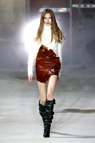Shop Saint Laurent Leather Miniskirt In Brown