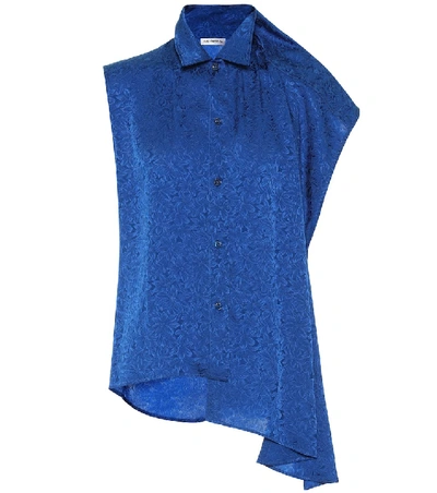 Shop Balenciaga Silk-blend Jacquard Blouse In Blue