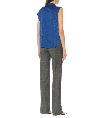 Shop Balenciaga Silk-blend Jacquard Blouse In Blue