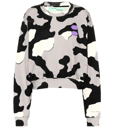 Shop Off-white Printed Cotton Sweater In Grey