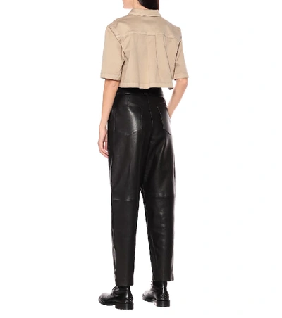 Shop Balmain Cropped Stretch-cotton Shirt In Beige