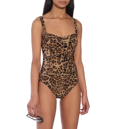 Shop Karla Colletto Basics Leopard-print Swimsuit In Beige