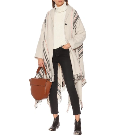 Shop Woolrich Striped Wool-blend Poncho In White