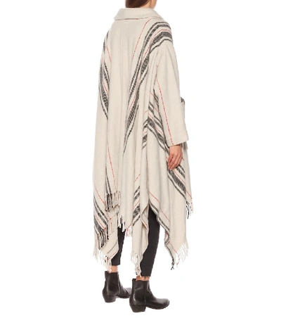 Shop Woolrich Striped Wool-blend Poncho In White