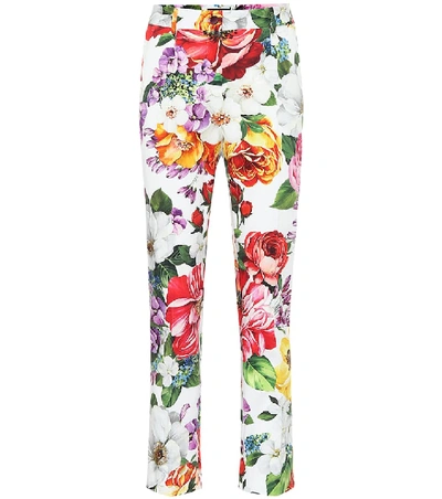 Shop Dolce & Gabbana Floral Stretch-cotton Straight Pants In Multicoloured