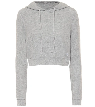 Shop Alo Yoga Getaway Cropped Hoodie In Grey