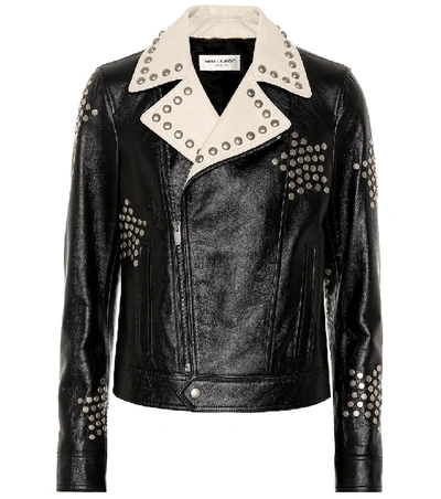Shop Saint Laurent Studded Leather Biker Jacket In Black