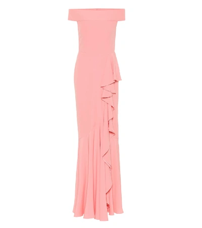 Shop Alexander Mcqueen Off-the-shoulder Crêpe Ruffled Gown In Pink