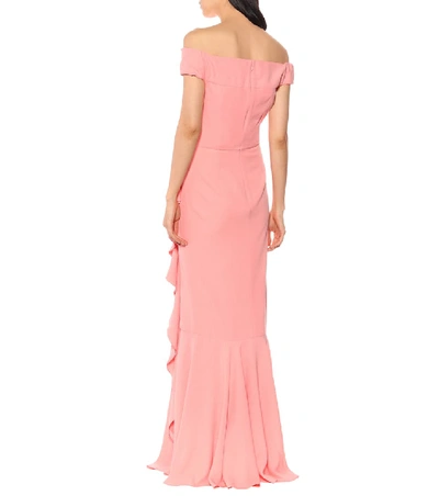 Shop Alexander Mcqueen Off-the-shoulder Crêpe Ruffled Gown In Pink