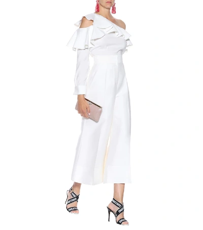 Shop Oscar De La Renta Ruffled Silk Top In White