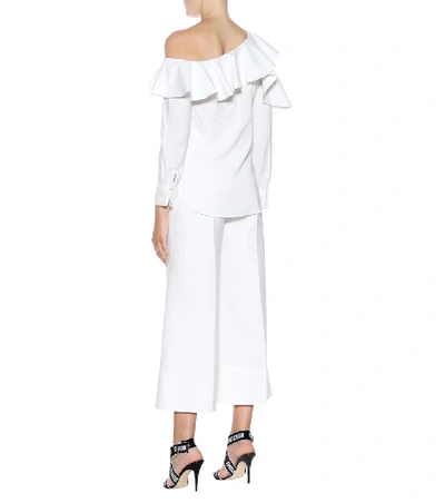 Shop Oscar De La Renta Ruffled Silk Top In White