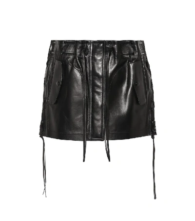 Shop Saint Laurent Leather Miniskirt In Black