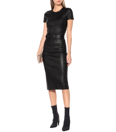 Shop Stouls Megan Leather Midi Skirt In Black