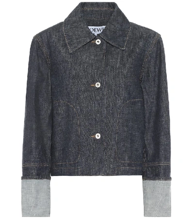 Shop Loewe Cropped Denim Jacket In Blue