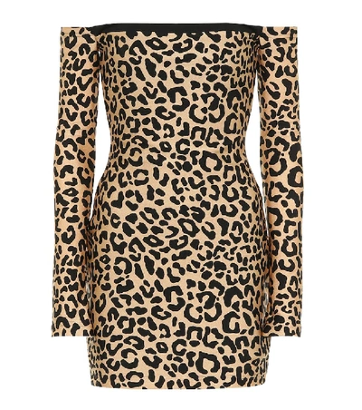 Shop Halpern Leopard-print Minidress In Beige