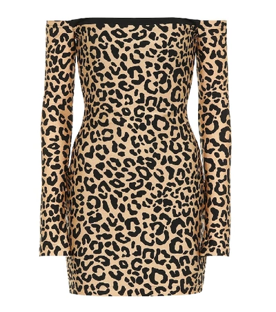 Halpern Off-the-shoulder Leopard-print Mini Dress In Beige