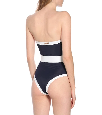 Shop Alexandra Miro Whitney Belted Bandeau Swimsuit In Blue
