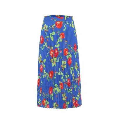 Shop Vetements Floral Pleated Crêpe Skirt In Blue