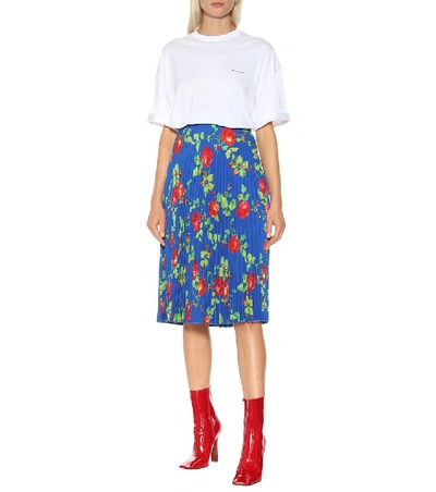 Shop Vetements Floral Pleated Crêpe Skirt In Blue