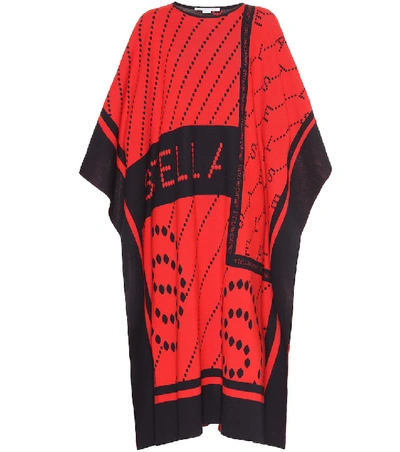 Shop Stella Mccartney Stella Logo Stretch-wool Poncho In Red