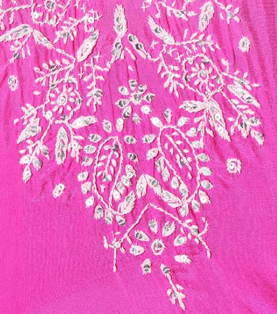 Shop Juliet Dunn Embellished Silk Kaftan In Pink