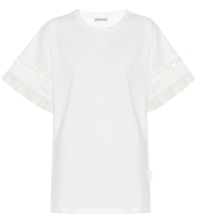Shop Moncler Ruffled Cotton T-shirt In White