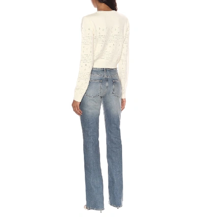 Shop Saint Laurent Wool-blend Cropped Sweater In White