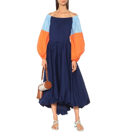 Shop Staud Fleur Off-the-shoulder Dress In Blue